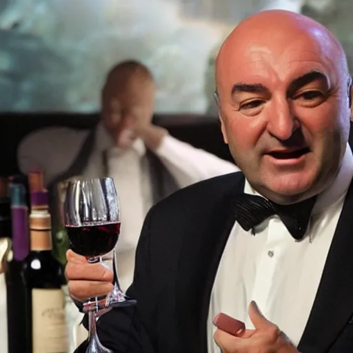 Image similar to Cook Chief Kevin O'Leary selling bottle of wine in front of other sharks, in Shark Tank (2016)