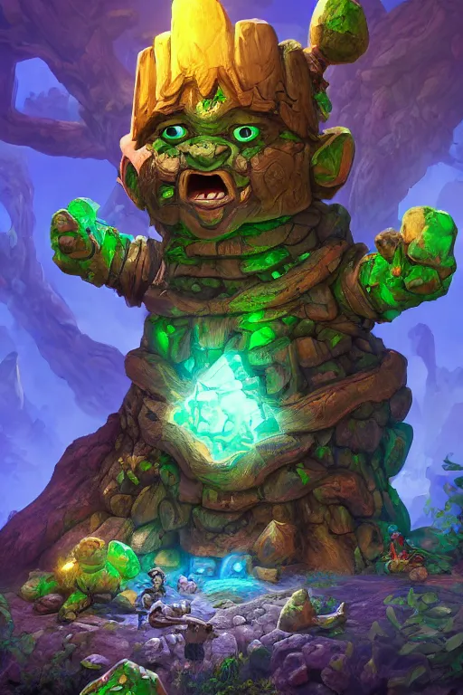 Image similar to zelda fantasy art giant golem troll wood rock greeble gemstone, global illumination ray tracing hdr fanart arstation by sung choi and eric pfeiffer and gabriel garza and casper konefal bastion forged hardmesh lisa frank zbursh central