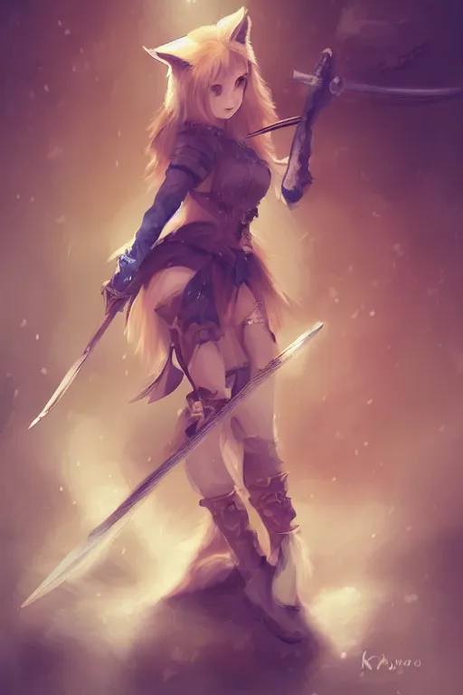 Image similar to a fox warrior princess holding a sword, snow, backlighting, trending on artstation, digital art, by kawacy, furry art