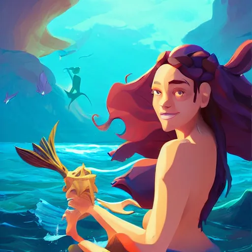 Image similar to painting mermaid treasure on sea of thieves game avatar hero smooth face median photoshop filter cutout vector, behance hd by jesper ejsing, by rhads, makoto shinkai and lois van baarle, ilya kuvshinov, rossdraws global illumination