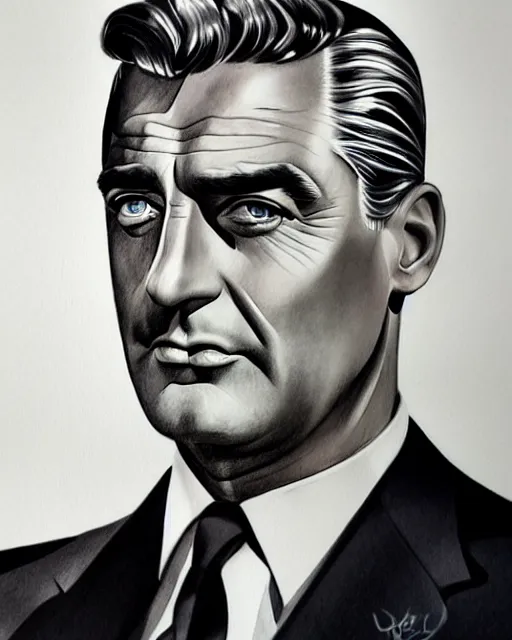 Prompt: hyper realistic full figure pencil drawing of cary grant from north by northwest, monochrome, water color, detailed, rim light, diffused, intricate, by anna dittmann