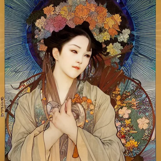 Prompt: a beautiful painting of the lantern festival in old kyoto, by alphonse mucha, ayami kojima amano, charlie bowater, karol bak, greg hildebrandt