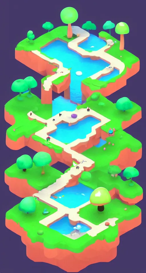 Image similar to a cute little isometric mushroom island, trending on artstation, 3d render, monument valley, fez video game,