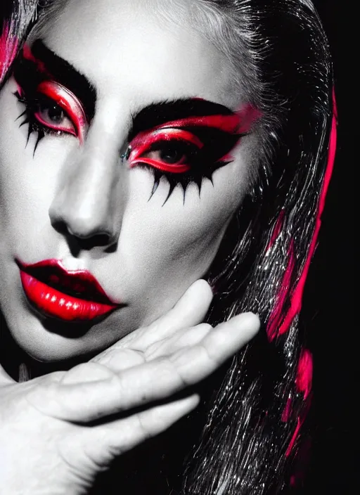 Prompt: lady gaga by nick knight, born this way, born this way album, black outfit, black lipstick, red weapon 8 k s 3 5, cooke anamorphic / i lenses, highly detailed, cinematic lighting