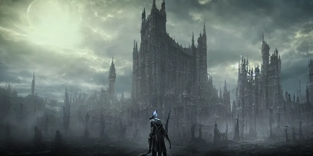 Prompt: Bloodborne tilt shift, prismatic, amazing, marble, clouds, sun, bioluminescent skin, ultra detailed