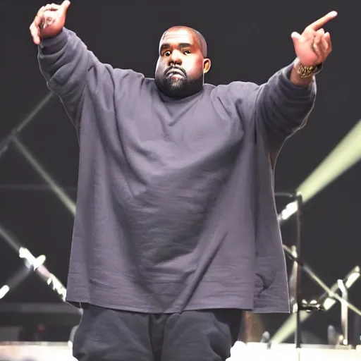 Prompt: obese kanye west rapping on stage