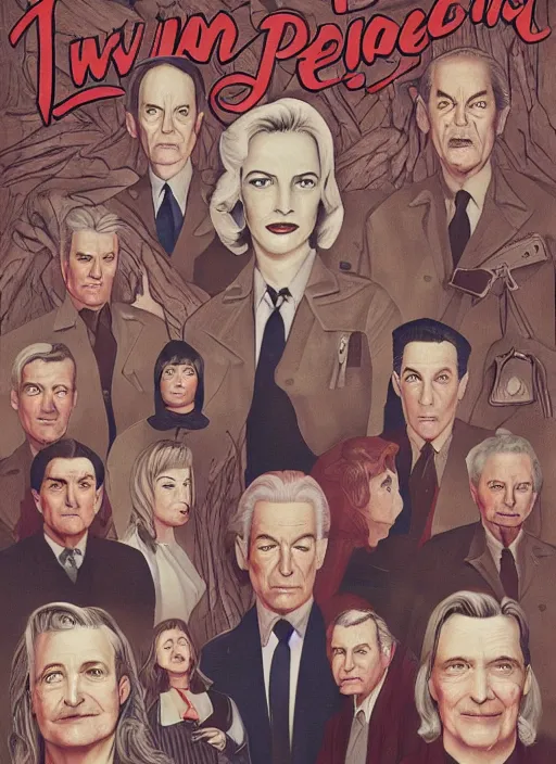 Prompt: Twin Peaks poster artwork by Kerne Erickson