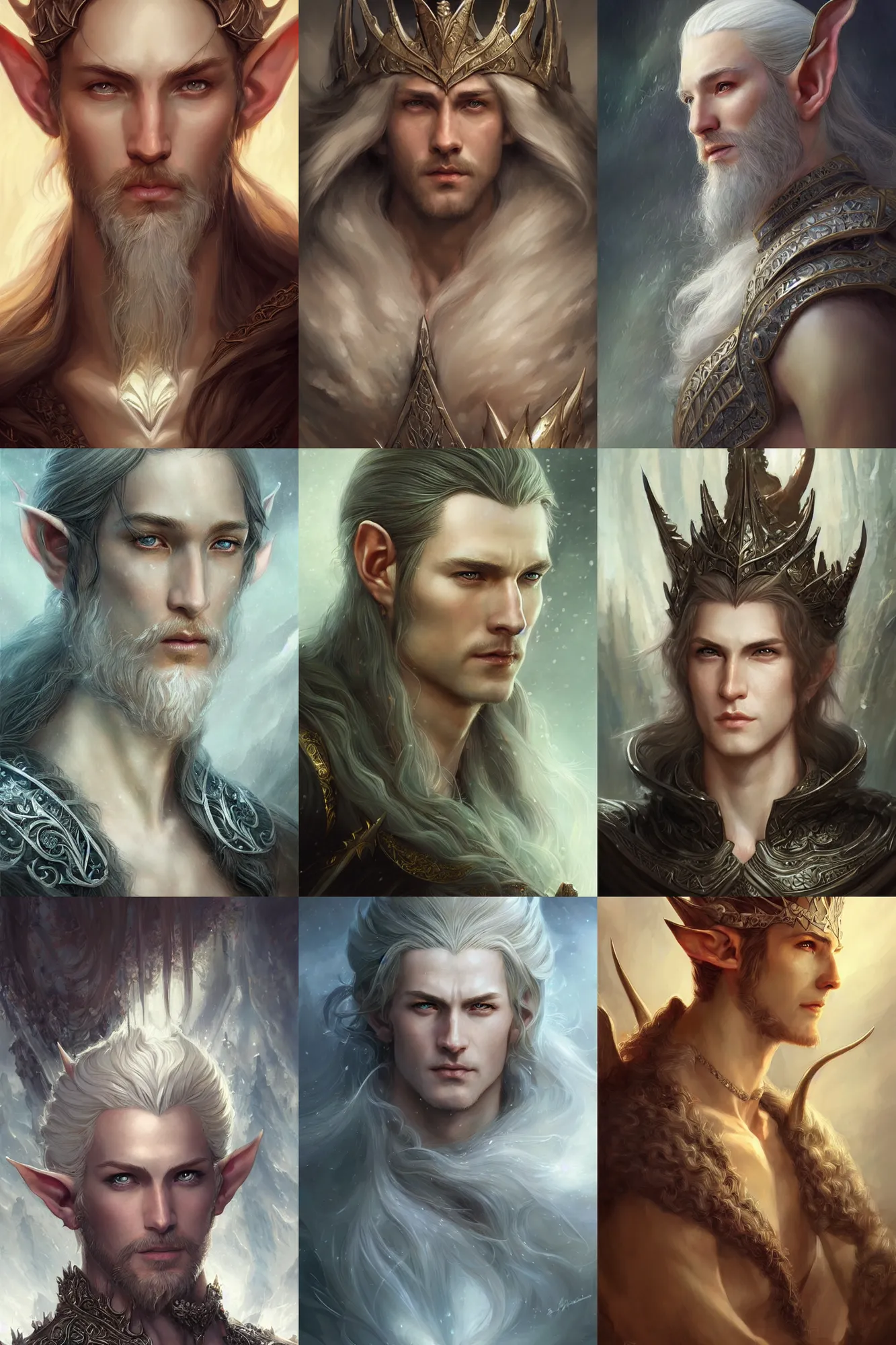 Prompt: a ( man personified as an elven king ), beauty portrait, fantasy, digital art by krenz cushart, laurie greasly, wlop, artgerm, intricate, highly detailed, sharp focus, smooth, epic composition, joyful, unreal engine