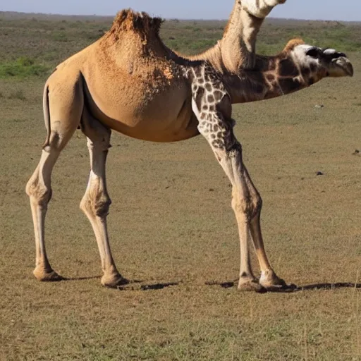 Prompt: A camel and a giraffe walking along a barbed wire