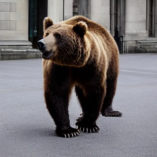 Prompt: brown bear outside Dublin Criminal Court, Ireland, photograph, 8k