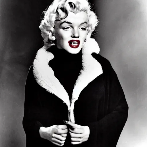 Image similar to marilyn monroe wearing a dark hooded cloak