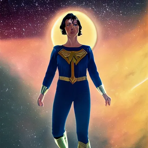 Prompt: photorealistic art of Michael Cera as Wonderwoman, dynamic lighting, space atmosphere, hyperrealism, stunning visuals