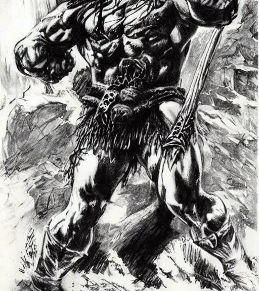 Image similar to Conan the barbarian drawing by frank frazetta