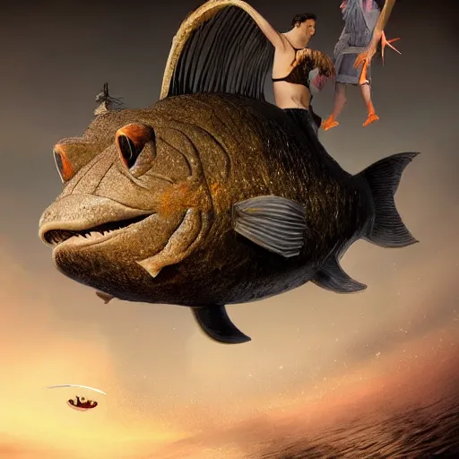 Prompt: giant anglerfish with a human-shaped esca, digital art, epic, dynamic, cinematic