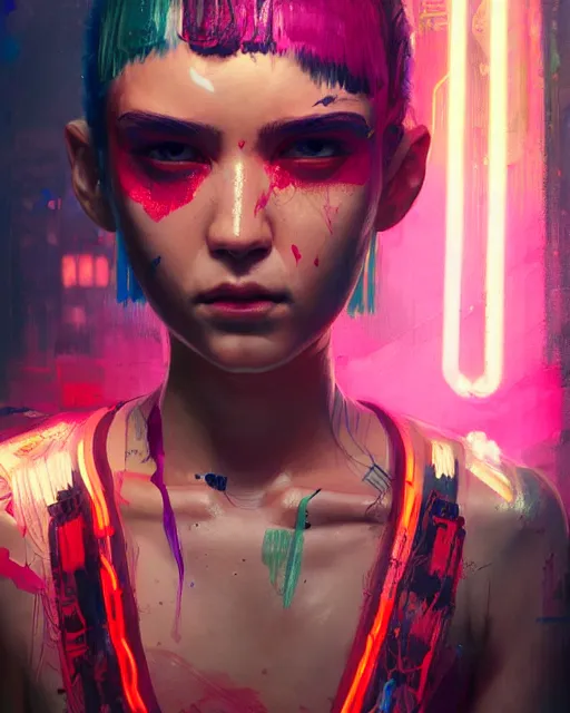 Image similar to detailed portrait Neon boxer Girl, cyberpunk futuristic neon, reflective crop top and shorts, boxing gloves, decorated with traditional Japanese ornaments by Ismail inceoglu dragan bibin hans thoma greg rutkowski Alexandros Pyromallis Nekro Rene Maritte Illustrated, Perfect face, fine details, realistic shaded, fine-face, pretty face