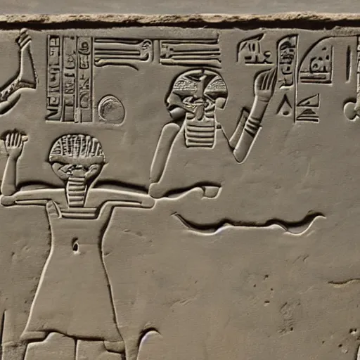 Prompt: gray aliens on a ancient egypt wall