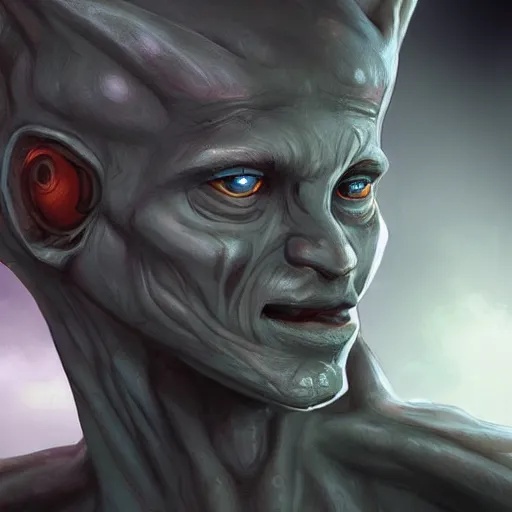 Image similar to exophilia, handsome, gray alien race, artstation