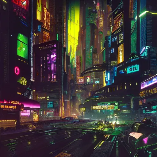 Image similar to cyberpunk 2 0 7 7 night city, highly detailed art, by james c christensen,