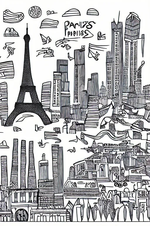 Prompt: skyline of paris, illustration, in the style of katinka reinke