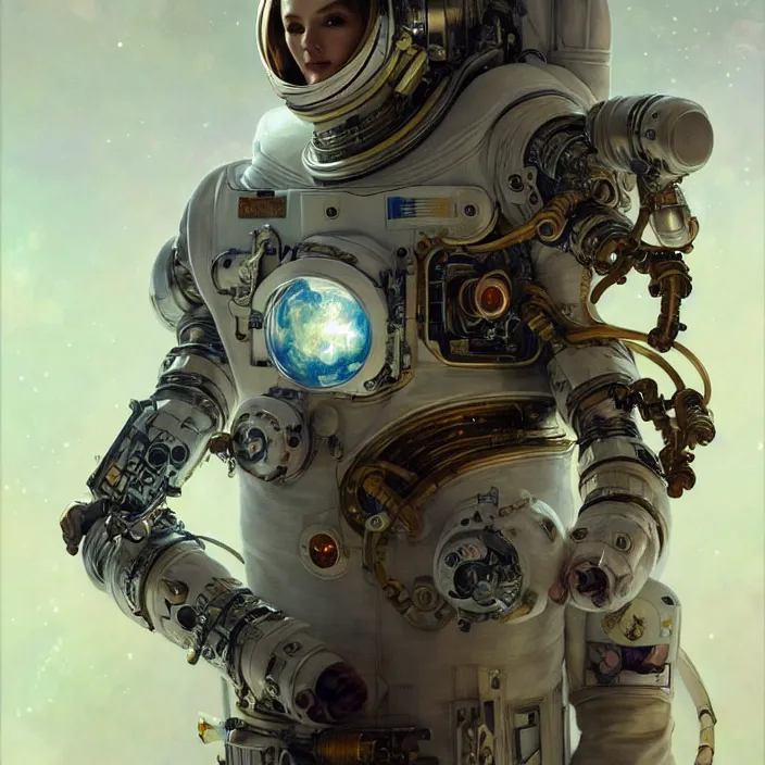Image similar to organic cyborg Russian cosmonaut, diffuse lighting, fantasy, intricate, elegant, highly detailed, lifelike, photorealistic, digital painting, artstation, illustration, concept art, smooth, sharp focus, art by John Collier and Albert Aublet and Krenz Cushart and Artem Demura and Alphonse Mucha