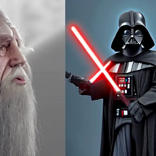 Image similar to gandalf vs darth vader,