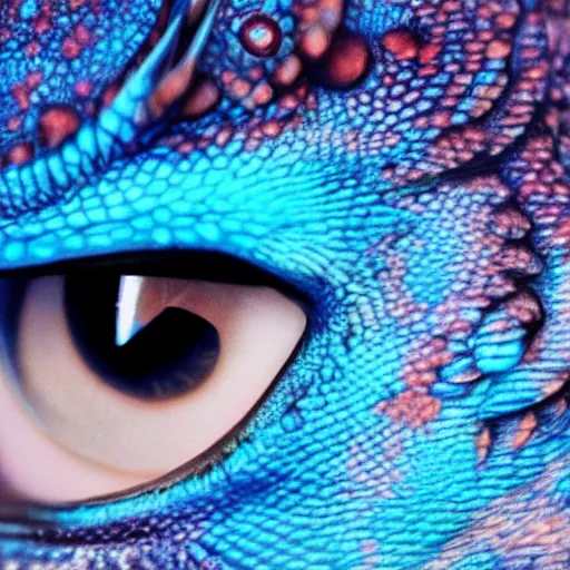 Image similar to a beautiful dragon's bule eyes, 8 k, stunning, eye profile, surrealist, close - up view, movie style