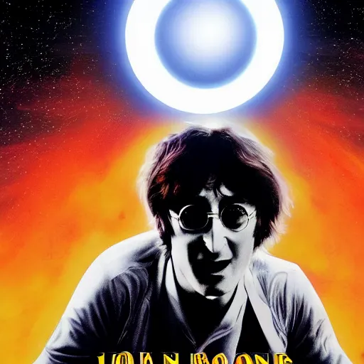 Image similar to dramatic movie poster of John Lennon throwing a fully charged spirit bomb