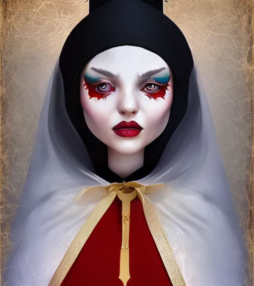 Image similar to beautiful female character inspired by venice carnival, christmas and nun | | digital artwork made by greg rutswork, anna dittmann, rosdraws and lois van barlee, symmetrical, anatomically correct, tongue out