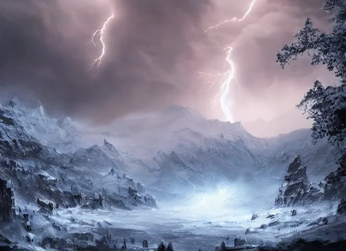 Prompt: an epic dragon, beautiful snowy landscape, lightning storm, dramatic lightning, cinematic, establishing shot, extremly high detail, photorealistic, cinematic lighting, epic fight scene, post processed, concept art, artstation, matte painting, style by greg rutkowsky