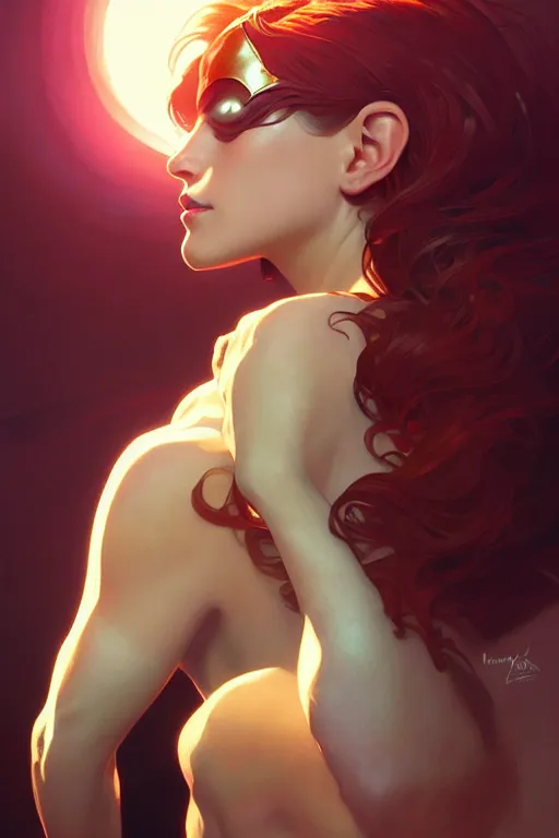 Prompt: a very beautiful super hero woman, fantasy, portrait, sharp focus, intricate, elegant, digital painting, artstation, matte, highly detailed, concept art, illustration, ambient lighting, art by ilya kuvshinov, artgerm, Alphonse mucha, and Greg Rutkowski