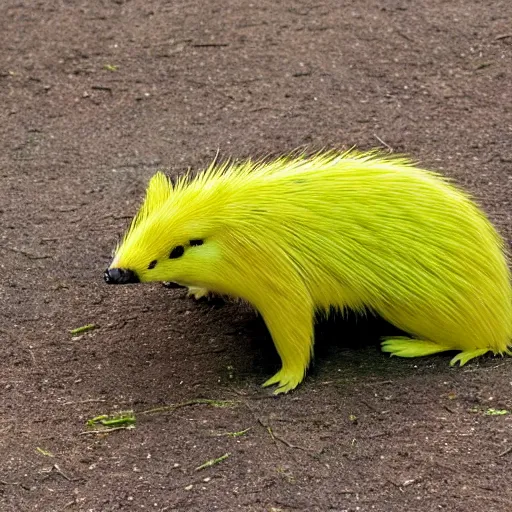 Image similar to cartoonish green and yellow echidna