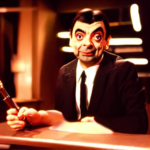 Prompt: mr. bean in pulp fiction, club photography