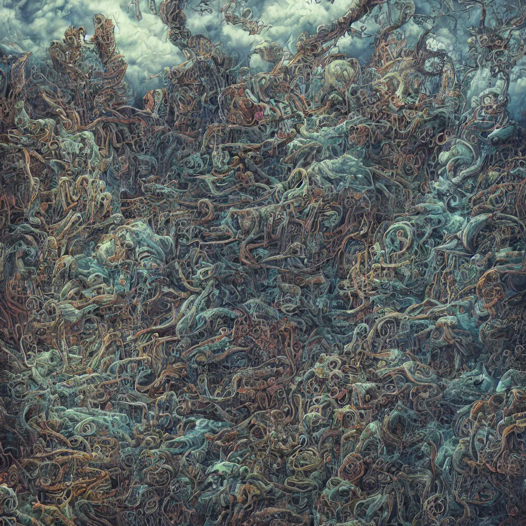 Image similar to hyper - detailed painting of ghostly character composition in the style of artist chris mars, in a landscape