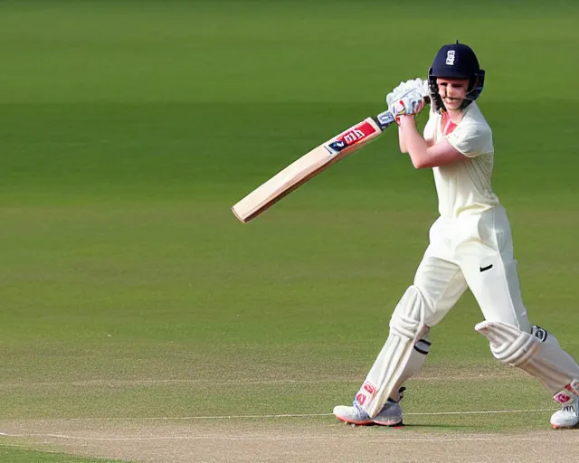 Image similar to emma watson opens the batting for england at lord's cricket ground, photograph, 1 8 0 mm, sports photography, bokeh, dramatic,