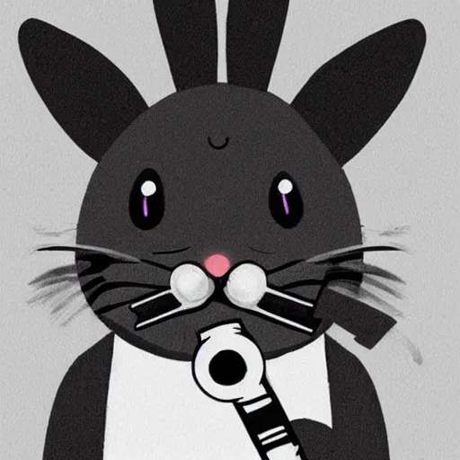 Prompt: a cute dark grey bunny rabbit vaping like he's super cool and edgy