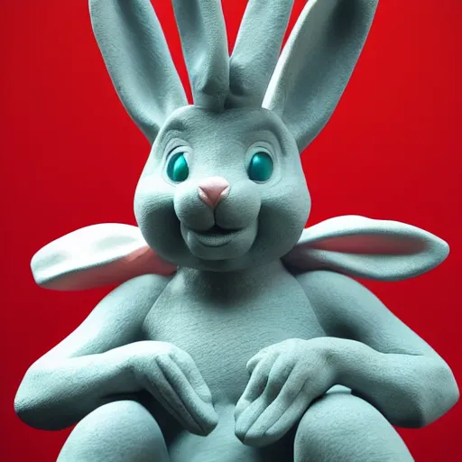 Image similar to an award winning clay sculpture of a funny bunny made by michelangelo in times square, 3 d render, hyper detailed, sharp focus, 8 k resolution