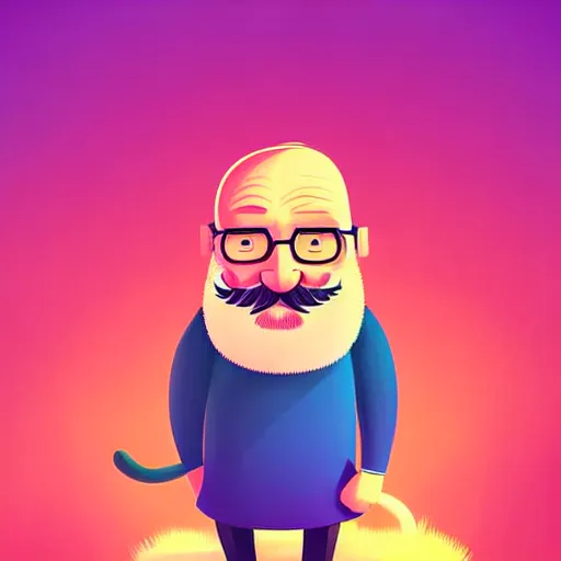 Image similar to curled perspective digital art of a cute smiling beard grandpa cartoon character with baby girl by anton fadeev