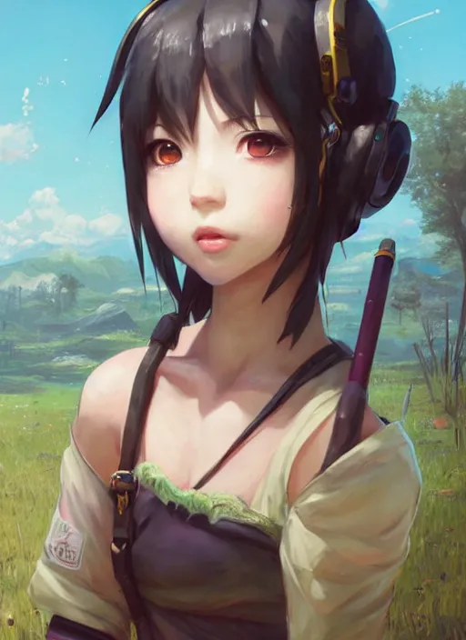 Prompt: beautiful portrait of yuffie from final fantasy dahyun from twice the style of wlop, artgerm, yasutomo oka, yuumei, rendered in unreal engine, surrounded by epic ruins landscape by simon stalenhag, digital art dynamic dramatic lighting, imagine fx, artstation, cgsociety, by bandai namco artist,