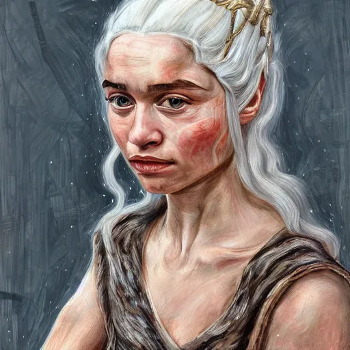 Image similar to high quality high detail painting by lucian freud, hd, daenerys targaryen