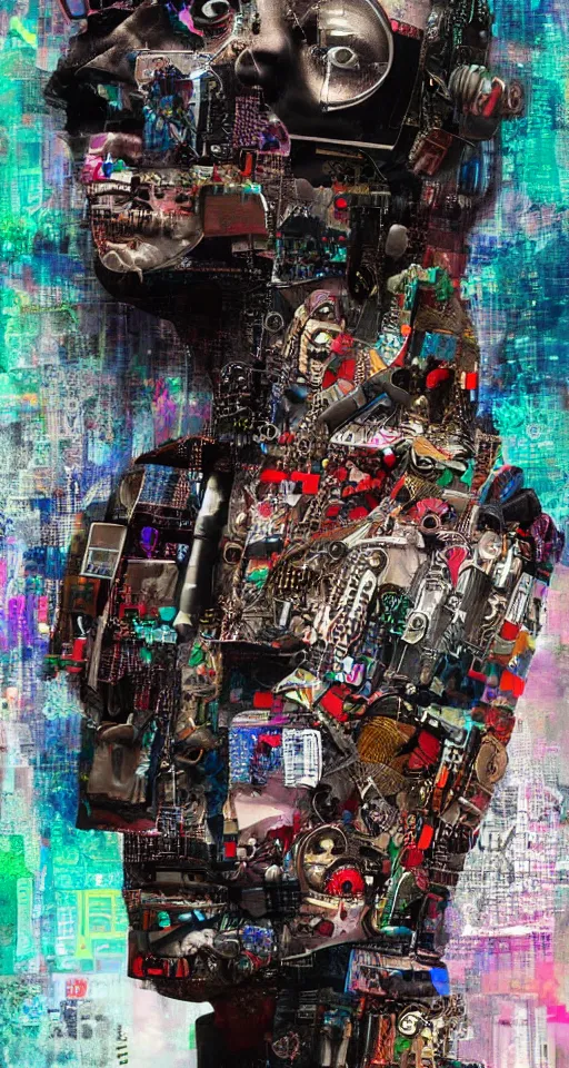 Image similar to Portrait of a Cyborg Queen, cyberpunk, collage art, mixed media, hypermaximalist, photo realistic, 8k