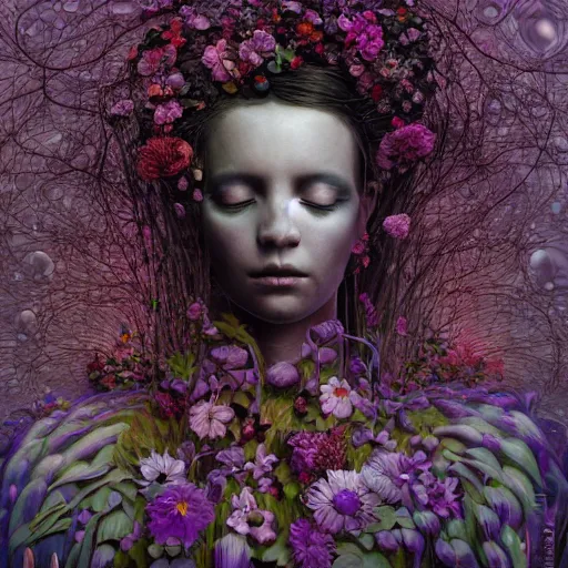 Prompt: A Black background portrait ofAn angel in a dress made of flowers by Zdzisław Beksiński and Simon Stålenhag and Yoshitaka Amano,In style of digital illustration art,Rembrandt lighting,Ray tracing,hyper detailed,sharp focus,Soft light.4k