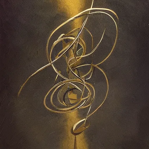 Prompt: award - winning painting, abstract, gold and silver shapes, elegant, luxurious, beautiful, lovecraftian, beksinksi, chiaroscuro