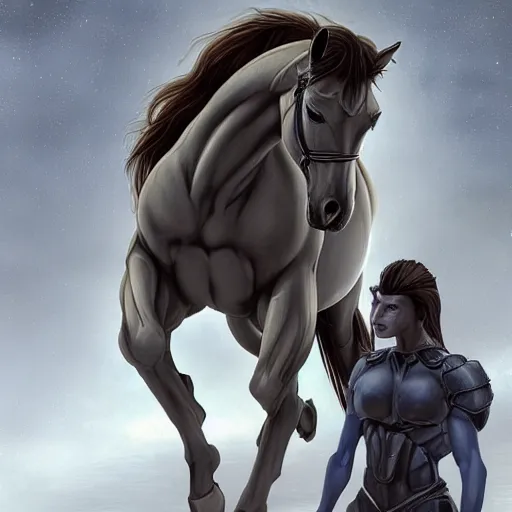 Prompt: an enormously muscular anthro horse test subject in a research facility wearing a skintight body armor having steroids injected into him, long white mane, equine, anthro art, furaffinity, highly detailed, digital painting, artstation, concept art, illustration, art by artgerm, greg rutkowski, ruan jia