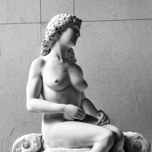 Image similar to ancient greek statue of jenna haze, advertising photography, white marble