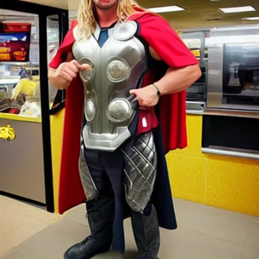 Prompt: thor working in mcdonalds