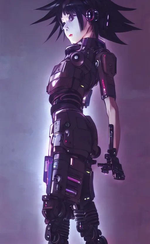 Image similar to cyberpunk anime girl mech standing wall, cyberpunk accessory, side view, 3 / 4 shot, street night, beautiful face, grafity, arcane, detail, good face, pose model, concept art, in style of yoji shinkawa, pan ren wei, col price, atey ghailan, by greg rutkowski, aesthetic, digital painting, 3 d