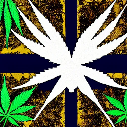 Image similar to cannabis leaf on the aboriginal australian flag with a dark blue patch and the white stars southern cross