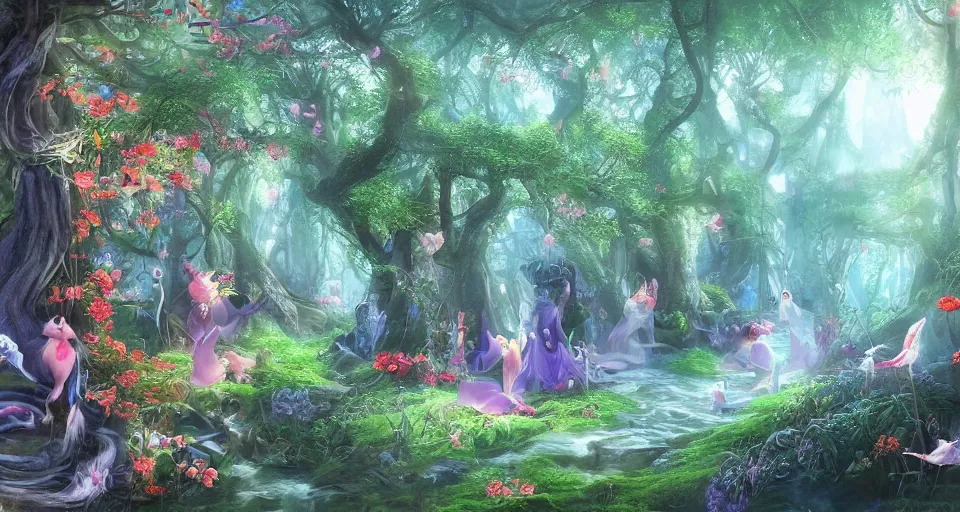 Prompt: Enchanted and magic forest, by Qian Xuan