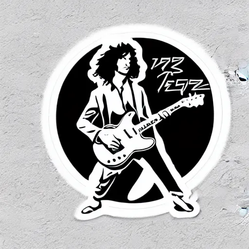 Image similar to 1 9 7 0 - young - jimmy page from led zepelin playing - guitar - solo, sticker - art, svg vector, adobe - illustrator