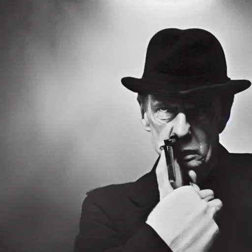 Image similar to arsene wenger as a 1 9 4 0 s gangster, noir, fog, serious, extreme detail, realistic, rain, atmospheric, cigarette in mouth, movie still, studio light 4 k